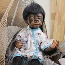 16英寸逼真乙烯基手工制作闭眼重生猴子娃娃，布身逼真娃娃，植发，陪伴收藏玩具，生日圣诞礼物（含随机奶嘴、奶瓶和尿布） - 霧霾藍 - 查看 4