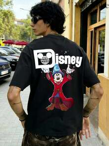 Disney Printed T-Shirt,Men's Sorcerer Mickey Mouse Printed T-Shirt, Unisex,High-Quality Pure Cotton T-Shirt,Suitable For All Seasons, Comfortable And Breathable| Exquisite Design | The Best Choice For Giving Gifts - màu đen - Xem 2