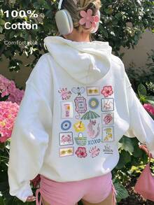 2026年女士春夏連帽衛衣，純色oversize寬鬆連帽衫，100%棉質上衣，海邊度假風，創意圖案印花，春夏裝日常休閒女裝，街頭服飾，外出度假，streetwear mujer，sidaderas mujer，sudadera oversize mujer，sudadera sin capucha，capucha，noistamujer，fleece，hoodie，pulcsi，jerseys mujer de invierno，，weihnachten，oberteile damen，graphic tees women， casual，herren pullover，sudaderas de hombre>chandal」辦公室/休息室/居家/戶外運動/復古風格/簡約，趣味設計，四季通用休閒上衣，情人節情侶短袖，男女同款短袖，約會，浪漫出行，節日送禮，上衣，deporte - 白色 - 查看 3