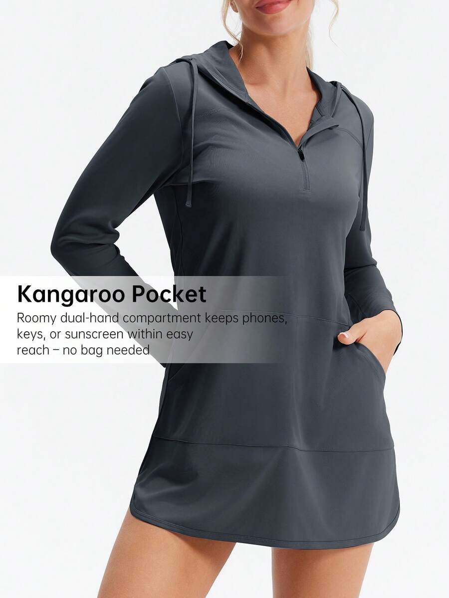 Áo hoodie dài tay có khóa kéo nửa thân dành cho nữ, chất liệu nhẹ, thích hợp cho các hoạt động thể thao ngoài trời và câu cá mùa hè. - Màu xám đen - Xem 1