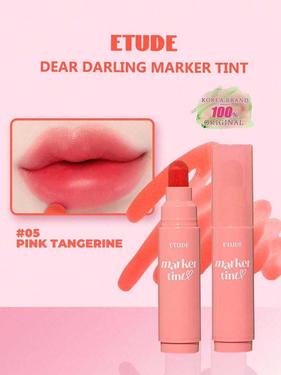 ETUDE Dear Darling 唇彩 #05 珊瑚粉，滋润持久唇彩，高显色唇线笔，精准笔尖，易于涂抹，奶油哑光质地，不沾杯，缎光染色效果，纯素配方，韩国化妆品，3.5克/0.12盎司