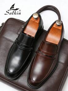 Salkin 经典复古男士一脚蹬乐福鞋，优雅绅士皮革正装鞋，价格实惠，高端大气，透气鞋面，耐用鞋底，适合休闲、办公室、婚礼、毕业典礼、派对场合、春夏秋季、大码正式/商务正装 - 134236-14 - 查看 2