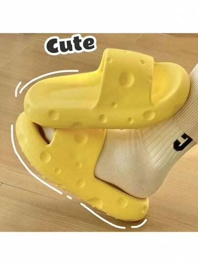 可爱奶酪拖鞋，情侣软底厚底室内家居防滑拖鞋，超柔软浴室防滑防臭凉鞋，夏季厚底户外拖鞋