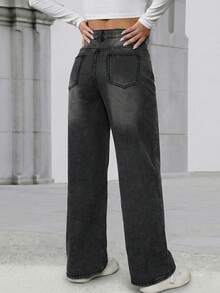 Versatile Y2K Styling Wash Wide Leg Jeans Women Stylish Denim Pants Everyday Must Have - Dark Grey - View 5