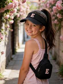2PCs Children Baseball Hat With Mini Bag Boys Girls Camping Hat Anti-UV Strap Kids Bucket Hat Headwear For 3-8 Years Old Baby - Black - View 3