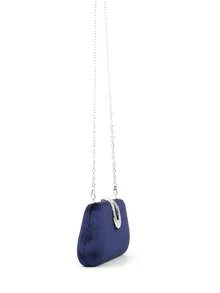 Sparkling Velvet Evening Clutch | Plush Rhinestone Purse For Wedding & Party | Formal Prom Dinner Bag - Navy Blue - View 4