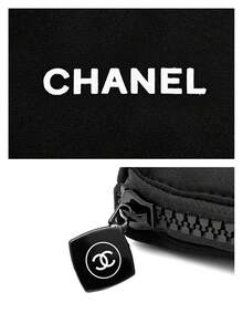 CHANEL Bolsa de cosméticos, espaciador de algodón, monedero, estuche para lápiz labial, bolsa para llaves, bolsa con cremallera, bolsa de almacenamiento - Negro - Ver 7