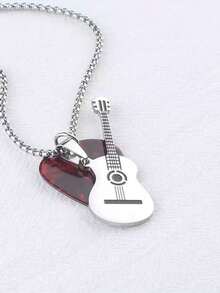 1pc Customizable Laser Engraved Guitar Pick Pendant Necklace, Personalized Couples Jewelry Gift - Multicolor - View 6