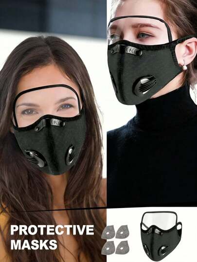 Proteção facial completa recomendada contra poeira e embaçamento: Máscara facial à prova de poeira, protetor facial à prova de poeira, máscara facial protetora, protetor facial, máscara, respirador facial, máscara facial à prova de vento e quente, máscara facial protetora, máscara facial protetora específica para ciclismo, máscara esportiva, máscara facial respirável à prova de poeira e quente, máscara facial descartável, máscara facial descartável respirável, com filtro, máscara facial unissex à prova de vento nas cores azul, preta, vermelha e outras cores disponíveis.