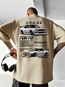 Men's Round Neck Short Sleeve Printed Casual Top, Daily Wear - Apricot - View 3