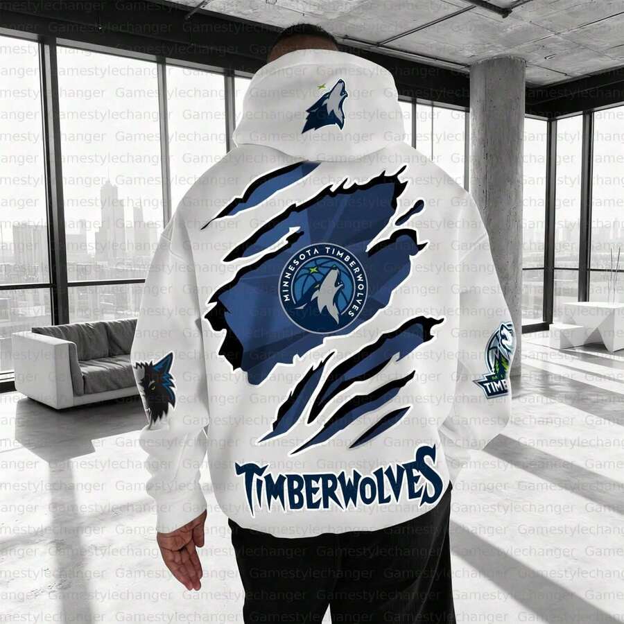 Minnesota Timberwolv-Es Basketball Team Logo Hoodies, Men's And Women's Streetwear Vintage Hoodie, It Also Features A Front Pocket, Making It Ideal For Game Day And Casual Fan Wear - 風格 - 查看 1