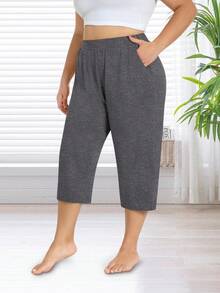 3-Pack Women's Plus Size Capri Sweatpants - Loose Cropped Yoga Lounge Pajama Pants With Pockets, Summer Casual Comfort - Xám đậm + xanh quân đội + kaki - Xem 2