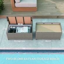 PE Rattan Outdoor Storage Bench Aluminium Garden Bench With Storage Underneath W/Zipped Inner Lining Rods For Deck Greysds - Grey - View 3