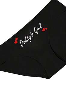 BEIBENK Daddys Girl Heart Print Black Underwear Cute Romantic Design For Women Love Gift Lingerie Sexy Panties - 黑色 - 查看 3
