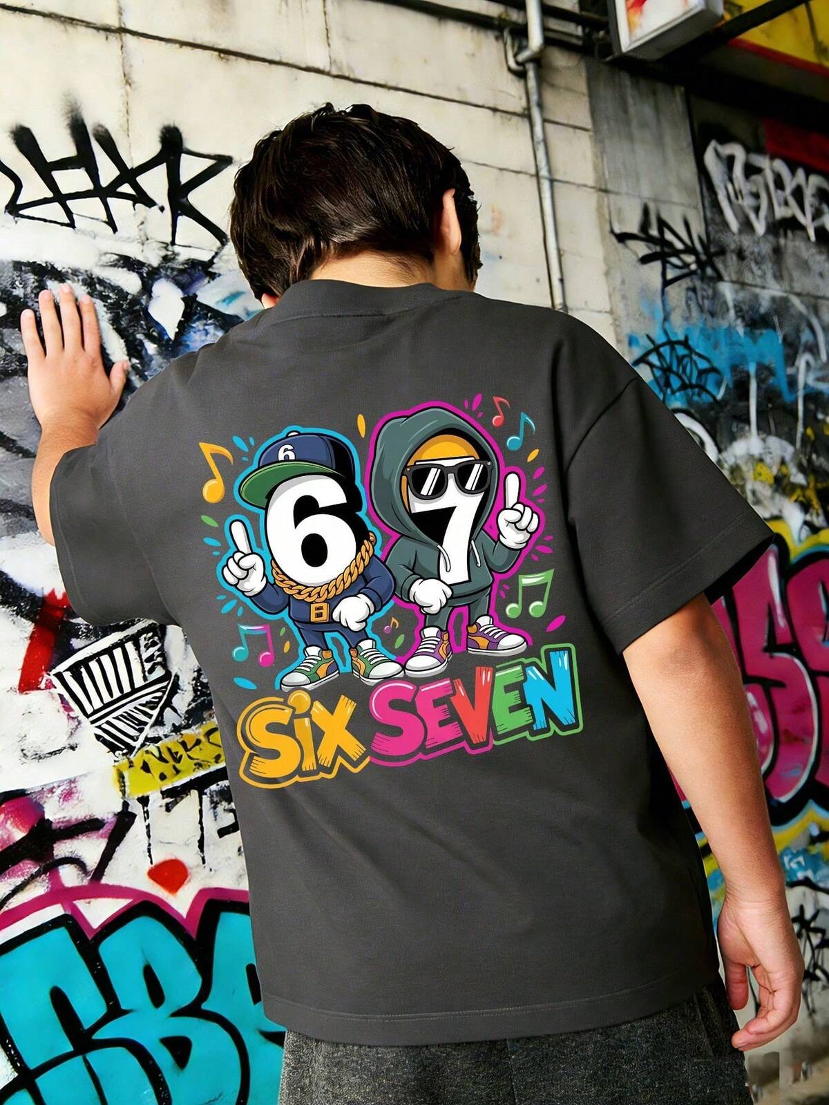 Chemise T-shirt pour adolescent "Six Seven" 67 avec impression de numéros et de lettres de bande dessinée, convient pour la rue, le campus, les événements, le port quotidien, un Top d'été pour garçons 8
