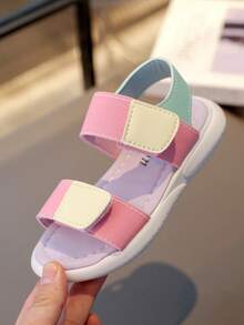 1 Pair 2026 New Girls' Flat Sandals, Comfortable Breathable Non-Slip Soft Bottom Beach Shoes - Pink - View 10