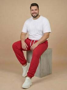 Men's Plus Size Jogger Sweatpants In Flannel Fabric With Pocket | Warm, Plus Size Men's Pants - Red - View 3