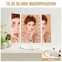 FASCINATE Lighted Makeup Mirror 2X/3X Magnification, Trifold Vanity Mirror With Lights, 21 LED Touch Dimming, Dual Power 180° Rotation Lit Beauty Table Mirror, Makeup Mirror With Lighting, White 2pcs - 白色兩個裝 - 查看 3
