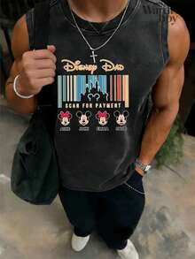 Disney Printed Wash Water Vest,Men's Disney Dad Scan-To-Pay Vest, Fun Disney Dad Tank Top, Gift For Dad, Father's Day Gift, Dad T-Shirt, Gift For Dad, Mickey Disney Tank Top - 黑色 - 查看 3