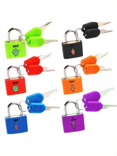 Colorful Small Padlock With Keys, Suitable For Luggage, Suitcases, Printed With Vegetable Patterns, Metal Key Padlock, Applicable For Backpacks, Pencil Cases, Gym Lockers, Doors, Fences, Garages, Warehouses, Schools, Gyms, Classrooms, Travel Bags