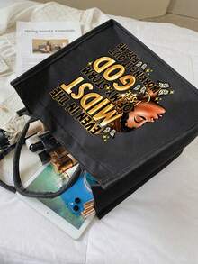 两件套轻便手提包和配套化妆包，“即使在风暴中”人像印花，易清洁面料，带多个口袋，适合购物、旅行、海滩、教师节礼物等场合，女士大容量亚麻手提包。这款便携休闲收纳手提包设计新颖，容量大，是理想的购物袋。 - 彩色 - 查看 2