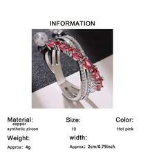 1pc Glamorous Sparkling Cubic Zirconia Women's Ring, Fashionable Personalized Cross Design, Suitable For Valentine's Day, Anniversary, Wedding, Engagement, Best Gift - Hot Pink - View 7