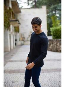 ¡RecomendadoAlfani Paquete de 3 Playeras Manga Larga para Hombre Multicolor¡Top de Temporada - Negro/Rey/Rojo Jaspe - Ver 8