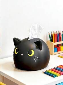 1个可爱柔软卡通猫咪纸巾盒套，黑白小猫纸巾盒，适合女孩/儿童/男孩卧室 - 彩色 - 查看 2