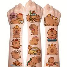 30pcs Capybara Stickers, Cute Dolphin Temporary Tattoos, Oblong Shape, For Birthday Gift, Animal Party Supplies - Multicolor - View 2