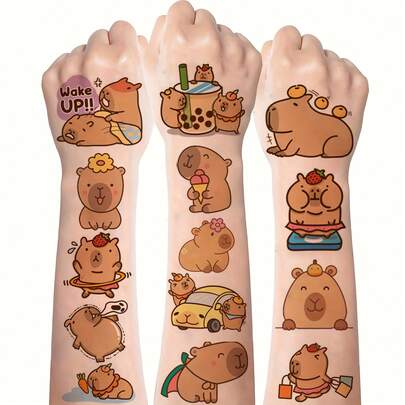 30 piezas de pegatinas de capibara, tatuajes temporales lindos de delfín con forma oblonga, para regalo de cumpleaños, suministros para fiesta de animales