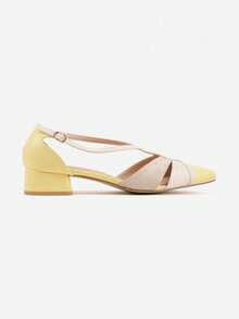 Sapatos de salto vazado com tiras metálicas - Amarelo - Ver 3