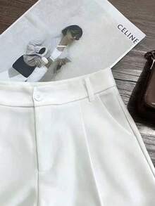 EARO 舒适面料女士白色阔腿短裤，无弹力，短款设计，适合夏季日常休闲穿着 - 白色 - 查看 5