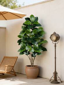 Kmitang 74-140厘米大型人造橡胶树，仿真榕树，塑料仿真香蕉叶，逼真榕树叶，热带棕榈植物枝条，家居花园办公室婚礼装饰，1棵（不含花盆） - 綠色 - 查看 4