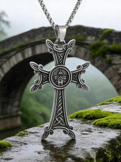 1 pieza Collar con colgante de cruz de nudo celta, colgante de cruz de nudo celta tallado, hipoalergénico, joyería religiosa unisex, adecuado para uso diario y como regalo