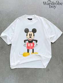 Disney Printed T-Shirt,Men's Mickey Mouse Front And Back Print T-Shirt,Unisex,High-Quality Pure Cotton T-Shirt,Suitable For All Seasons, Comfortable And Breathable| Exquisite Design | The Best Choice For Giving Gifts - trắng - Xem 3