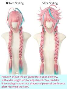 38英寸超长双辫动漫角色扮演假发，耐热合成假发，适合角色扮演、派对、万圣节等场合 - 彩色 - 查看 5