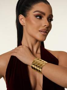 1 Pieza Pulsera De Abrazadera De Textura Cóncava Y Convexa De Estilo Europeo Y Americano Simple Y Moderna Para Cualquier Ocasión - Dorado - Ver 3