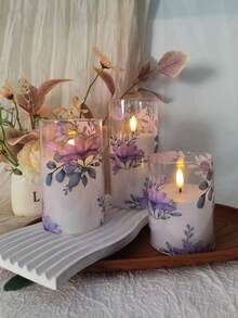 3pcs Set: LED Flameless Candle Lights With Remote Control/Timer, Type-C 3-In-1 Charging Cable, Violet Cup Candles, Suitable For Desktop Decor, Gifts For Christmas, Halloween, Valentine's Day, Birthday, Proposal, Wedding, Dining Table, Party, Holiday Atmosphere Decoration - Violet Version - View 6