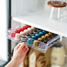 1pc Pull-Out Coffee Capsule Storage Rack, Holds 30 Capsules, Wall-Mounted Space-Saving Coffee Box, Suitable For Living Room, Kitchen, Tea Room - Transparent - View 6