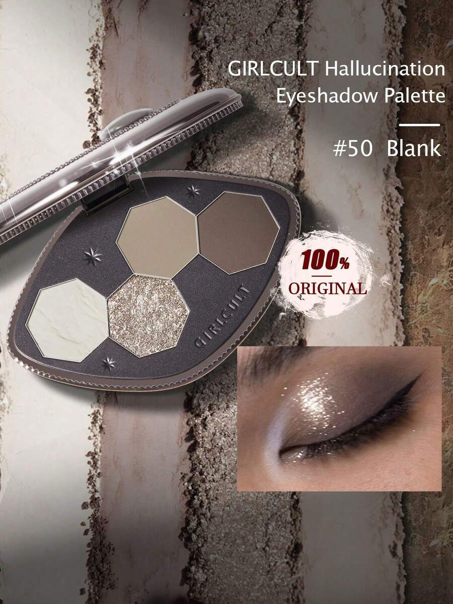 GIRLCULT 3.6克（0.13盎司）幻彩眼影盘，烟熏灰自然裸色哑光珠光闪片眼影盘，黑色眼影，适合万圣节妆容、闪亮派对妆容，女士适用（含50个空眼影格），礼品装
