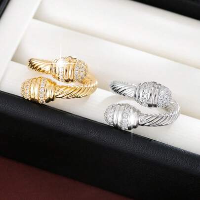 1pc Fashion Drumstick Shaped Criss-Cross Symmetry Design Artificial Adjustable Open Ring