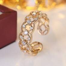 1 pieza Anillo abierto de moda con incrustaciones de circonita hueca, adecuado para uso diario, fiesta y eventos - anillo - Ver 3