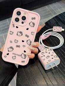 SANRIO Pink Hello Kitty Heart Shaped Charging Cable And Charger Set - Pink - View 1