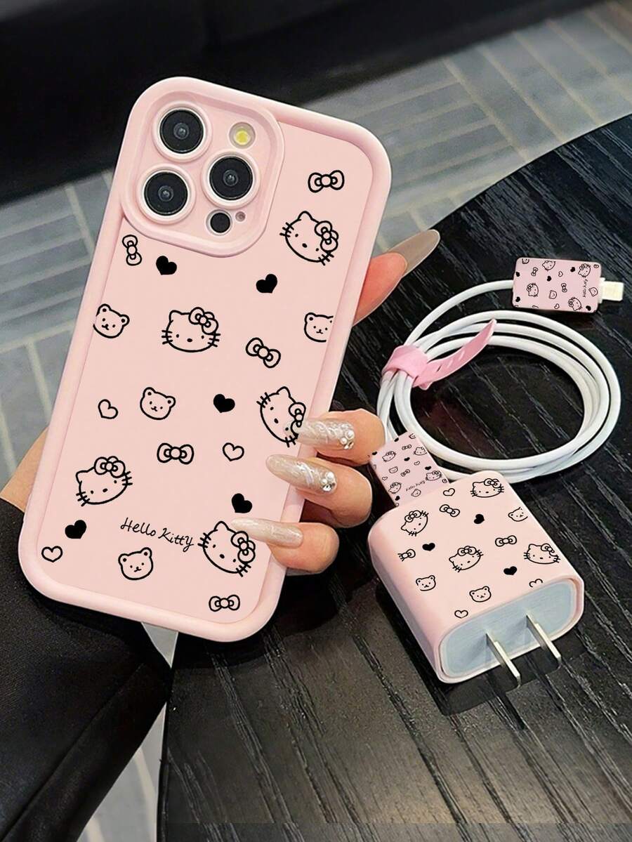 SANRIO Pink Hello Kitty Heart Shaped Charging Cable And Charger Set - Pink - View 1