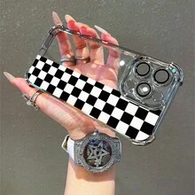 1 Stück, schwarz-weißes Gittermuster, einfaches, stilvolles, quadratisches Handyhülle für iPhone 11/12/13/14/15/17/Air/Pro/Plus/Pro Max und Galaxy S22/S223/S84/S25/Ultra/FE/EDGE. Geeignet als Geschenk für Freunde oder Valentinstagsgeschenke. - Verschiedenfarbig - Übersicht 7