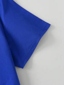 字母和人脸印花休闲大码圆领短袖T恤，适合夏季度假、母亲节礼物、日常穿着、外出、节日、海滩、派对、生日、聚会、学校、音乐节、假期、通勤、健身、春季上衣、女士夏季服装、女士度假服装、海滩服装、度假服装 - 藍色 - 查看 3