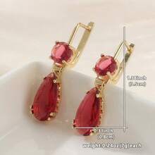 Vintage Kupfer handgefertigte eingelegte rote Wassertropfen synthetische Zirkonia Ohrringe, bohemian Stil Haken Anhänger Ohrringe für Frauen - Rot - Übersicht 9