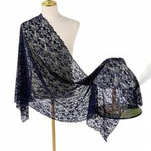 1pc Lace Rhinestone Bridal Shawl/Cape, High-End Lace Rhinestone Shawl For Brides And Bridesmaids, Suitable For Pairing With Cheongsam, Evening Dress, Banquet, And Ball Gown, Ideal For Evening Parties. Wedding And Banquet Attire - màu đen - Xem 5