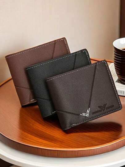 3件套男士PU皮短钱包，时尚格子软钱包，大容量多卡位，可存放大额钞票，简约零钱包，信用卡/银行卡/身份证/照片卡位，商务休闲风格，送给男士或伴侣的理想礼物，时尚年轻风格，男女皆宜。