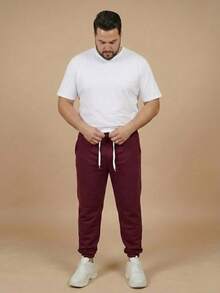 Men's Plus Size Jogger Sweatpants In Flannel Fabric With Pocket | Warm, Plus Size Men's Pants - Maroon - View 4